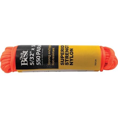 All-Source 550 5/32 In. x 50 Ft. Orange Nylon Paracord 703124